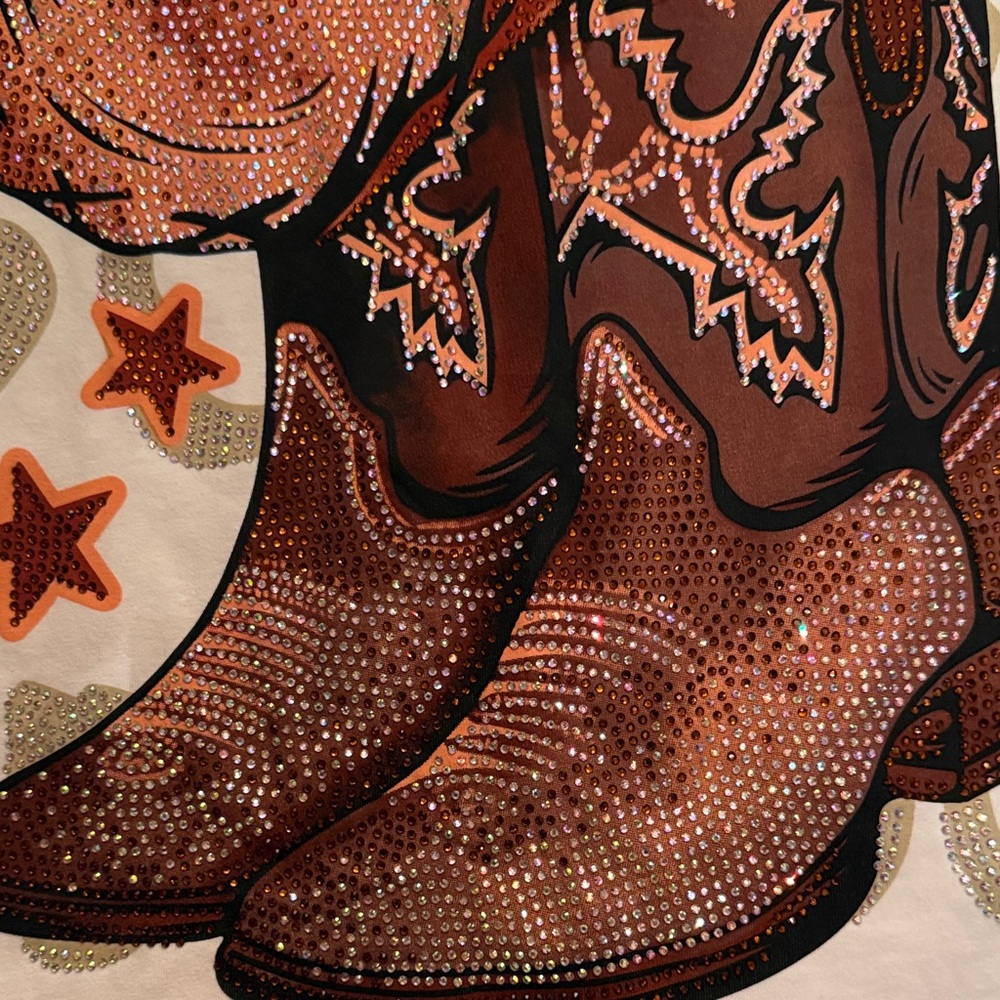 Rhinestone Tee with Brown Cowboy Boots & Hat womens size large XL NWT - Picture 4 of 5